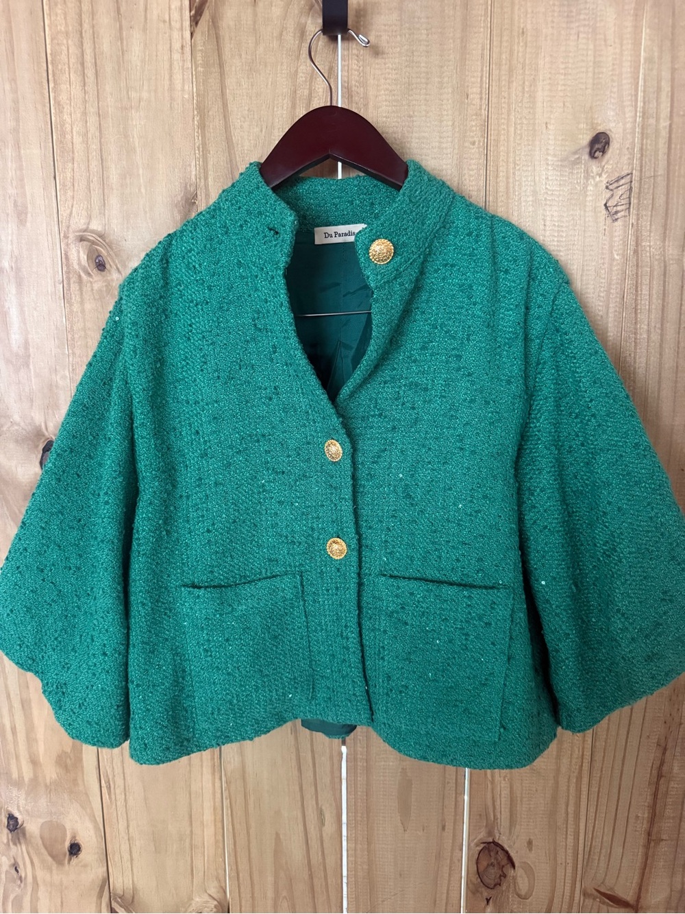 Girls Emerald Green Tweed Jacket with Gold Buttons
